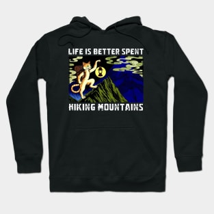Life Is Better Spent Hiking Mountains Japanese Cat Meme Hoodie
